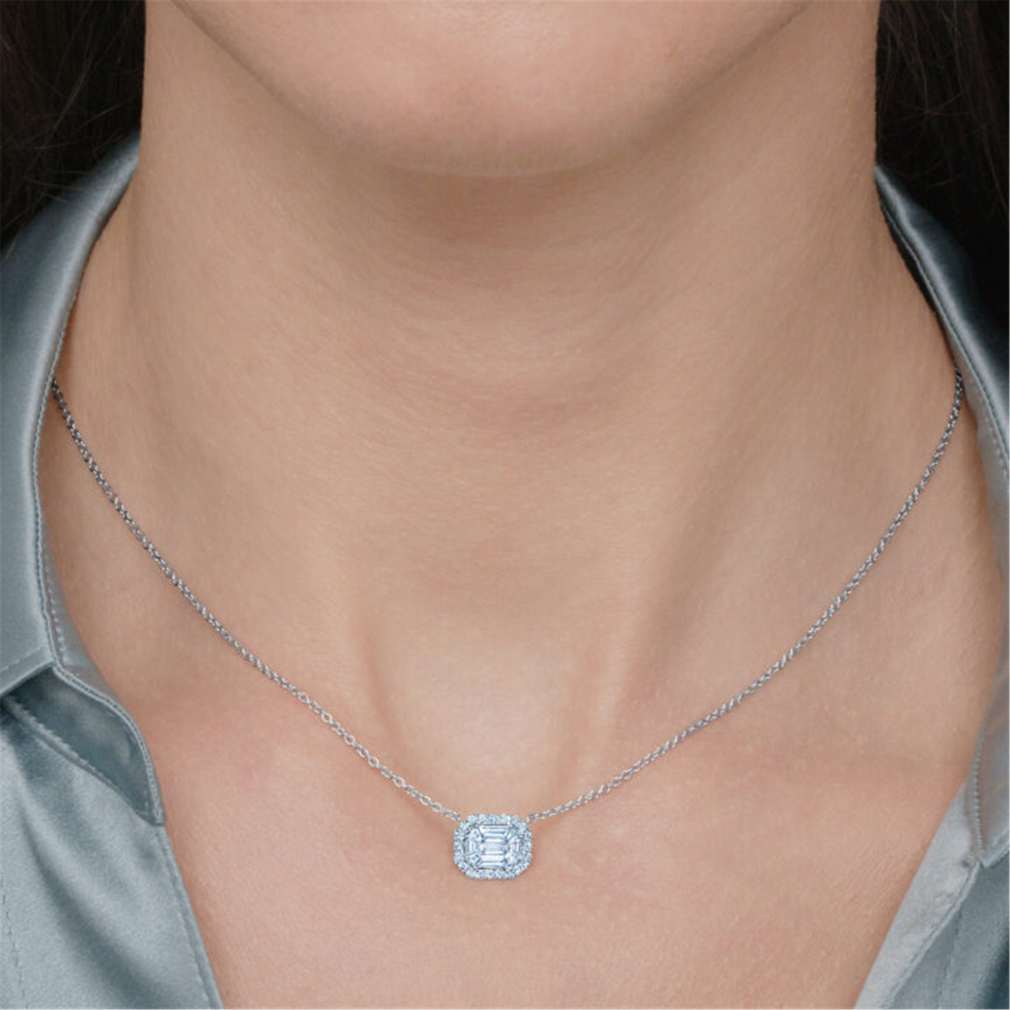 Kwiat Sunburst Pendant with Emerald Cut Diamonds in 18k White Gold