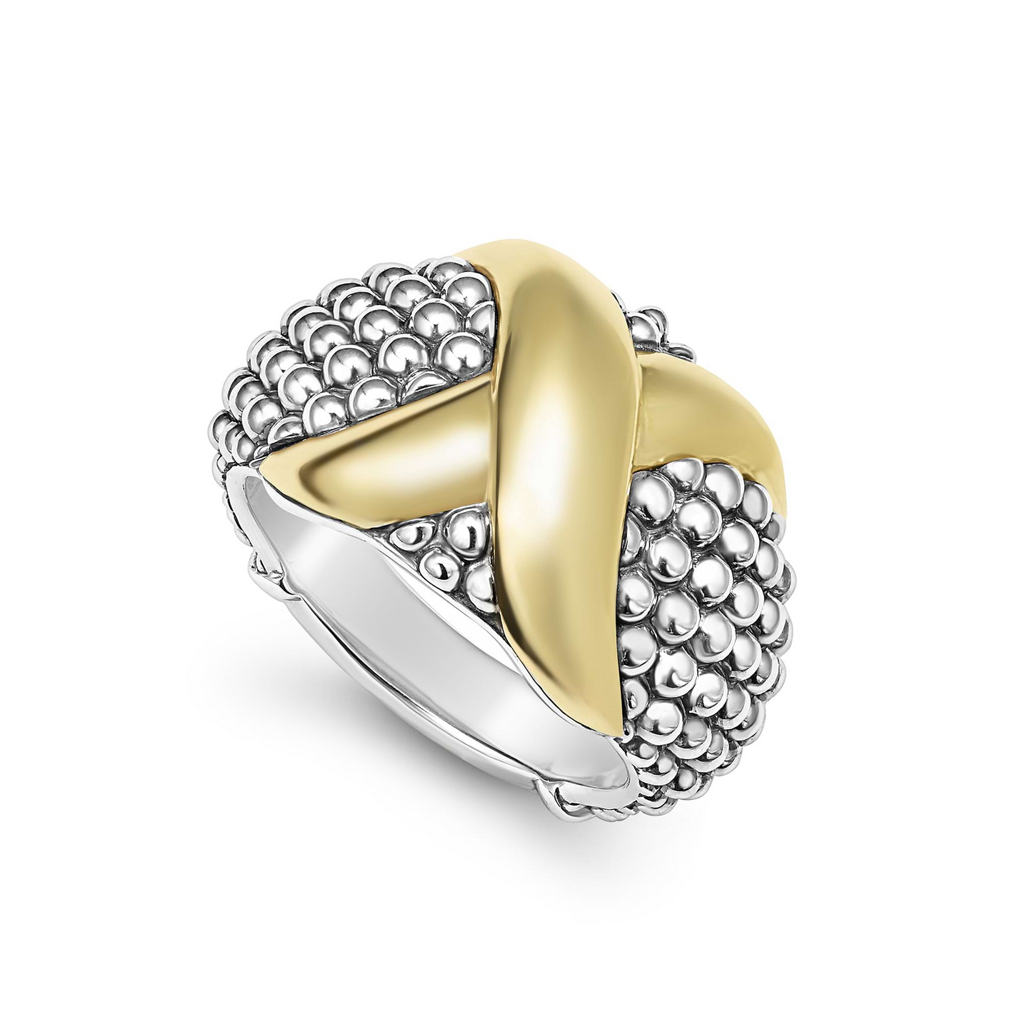 Lagos Two-Tone X Caviar Dome Ring in Sterling Silver and 18k Gold