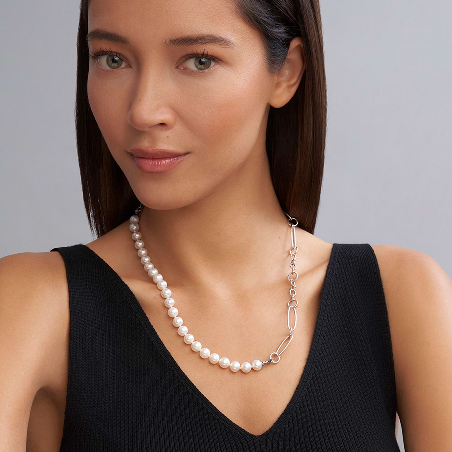 Lagos Pearl Link Necklace in Sterling Silver