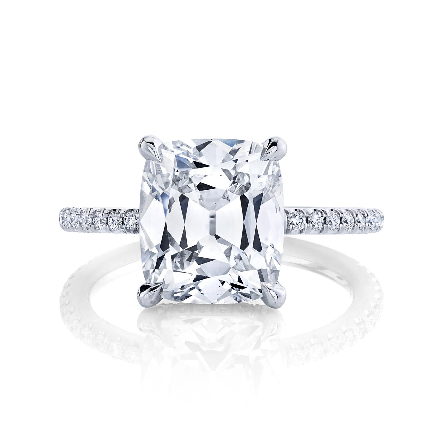 Joshua J Cushion Cut Center with Super Fine Micro Pave Shank Engagement Ring