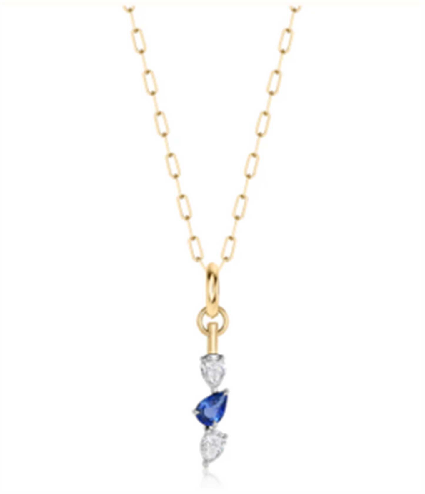 Phillips House Pear Diamond & Sapphire Triple Drop Necklace in 18k Yellow Gold & Platinum