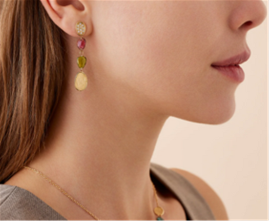 Marco Bicego Lunaria Mixed Tourmaline Drop Diamond Earrings in 18k Gold