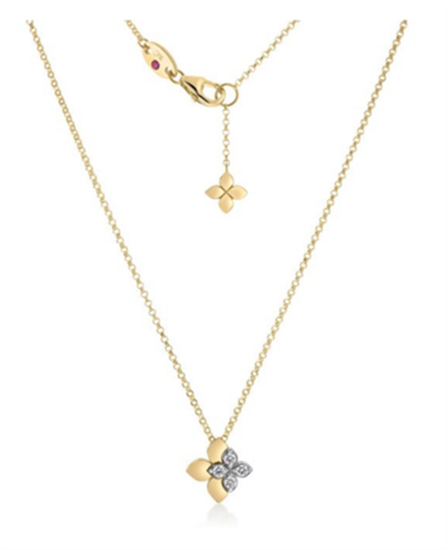 Roberto Coin 18k Yellow/White Gold Love In Verona East To West Diamond Flower Necklace