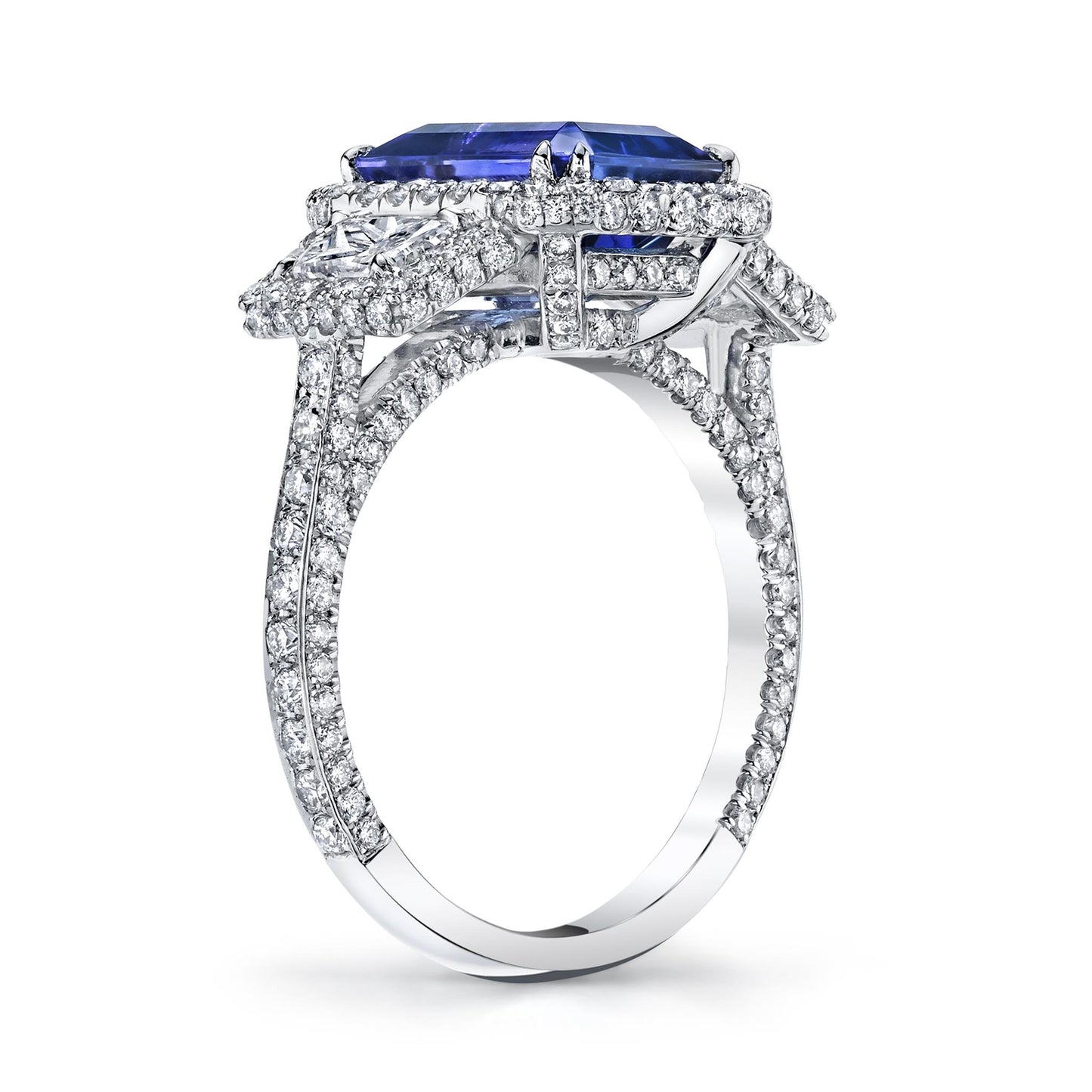 Joshua J Platinum 3ct Emerald-Cut Tanzanite & Diamond Ring