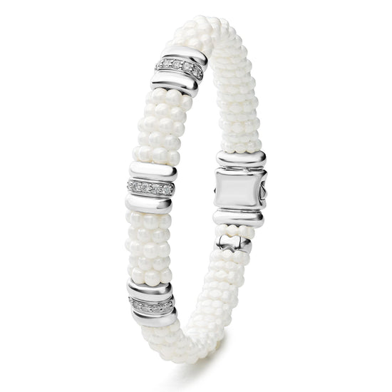 Lagos White Three Station Ceramic Diamond Bracelet