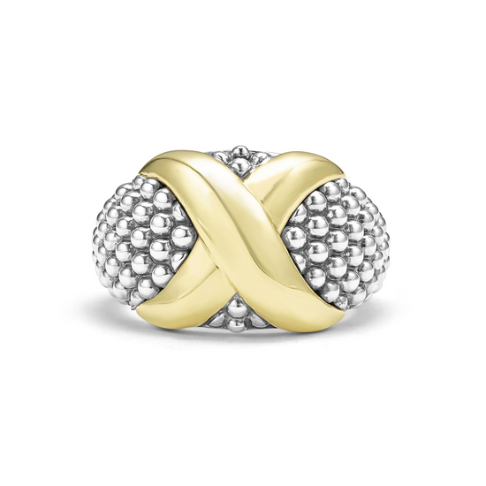 Lagos Two-Tone X Caviar Dome Ring in Sterling Silver and 18k Gold
