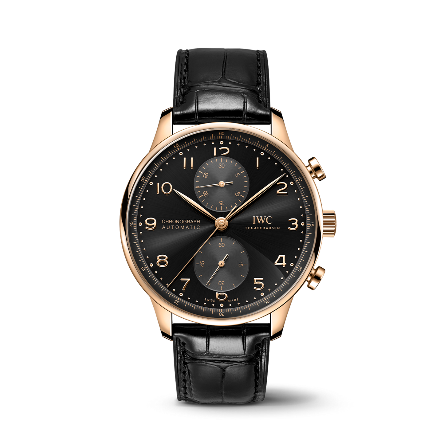 IWC Portugieser Chronograph in 18k - Black Dial & Black Gator Strap