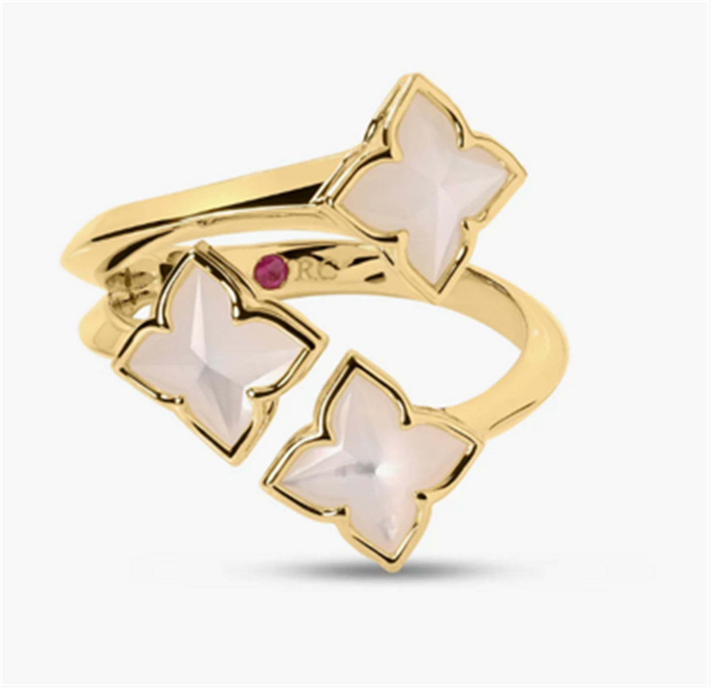 Roberto Coin Venetian Princess Carnival Mother of Pearl Three Row Flower Ring in 18k Yellow Gold