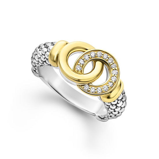 Lagos Two-Tone Interlocking Diamond Ring in Sterling Silver and 18k Gold