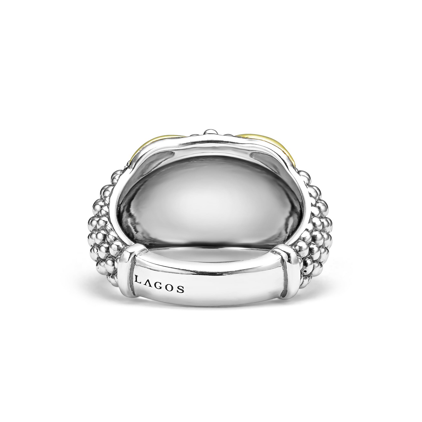 Lagos Two-Tone X Caviar Dome Ring in Sterling Silver and 18k Gold