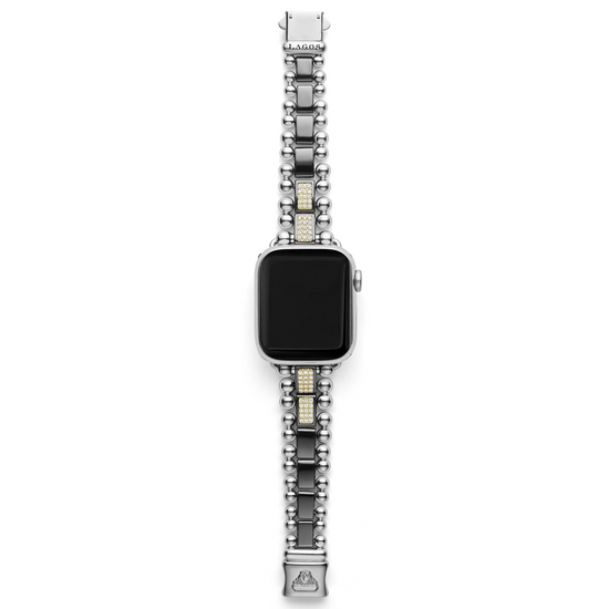 Lagos Black Ceramic Half Diamond Watch Bracelet - 38-45mm
