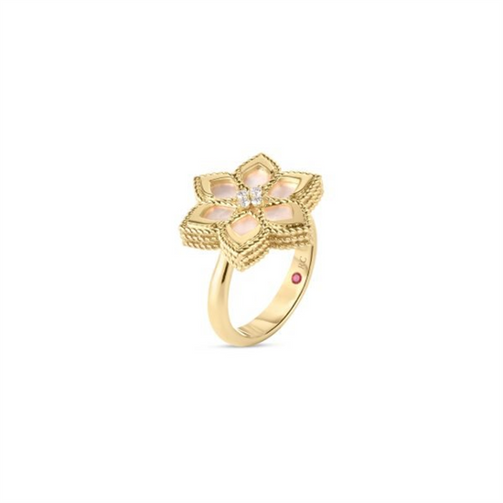 Roberto Coin Vernazza Diamond & Mother of Pearl Flower Ring in 18k Gold