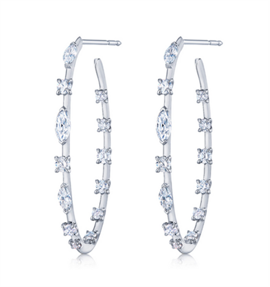 Kwiat Starry Night Hoop Earrings with Round & Marquise Diamonds