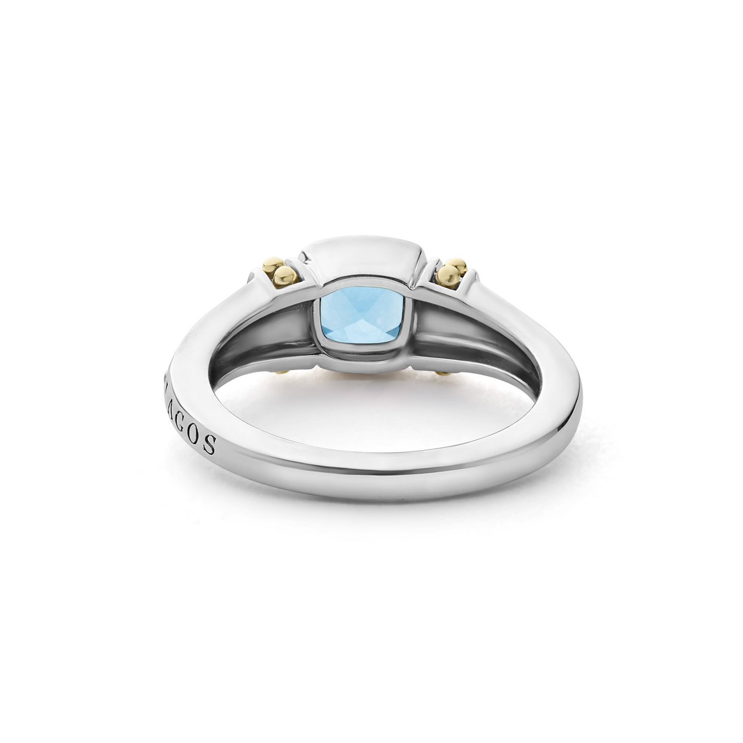 Lagos Swiss Blue Topaz Ring Sterling Silver and 18k Gold