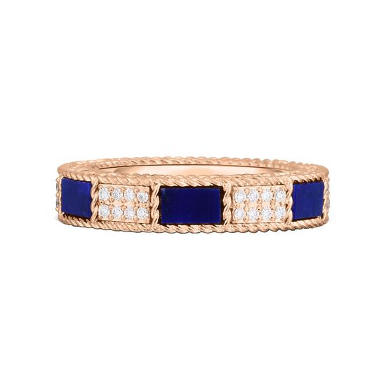 Roberto Coin Art Deco Ring in Lapis & Diamond in 18k Rose Gold