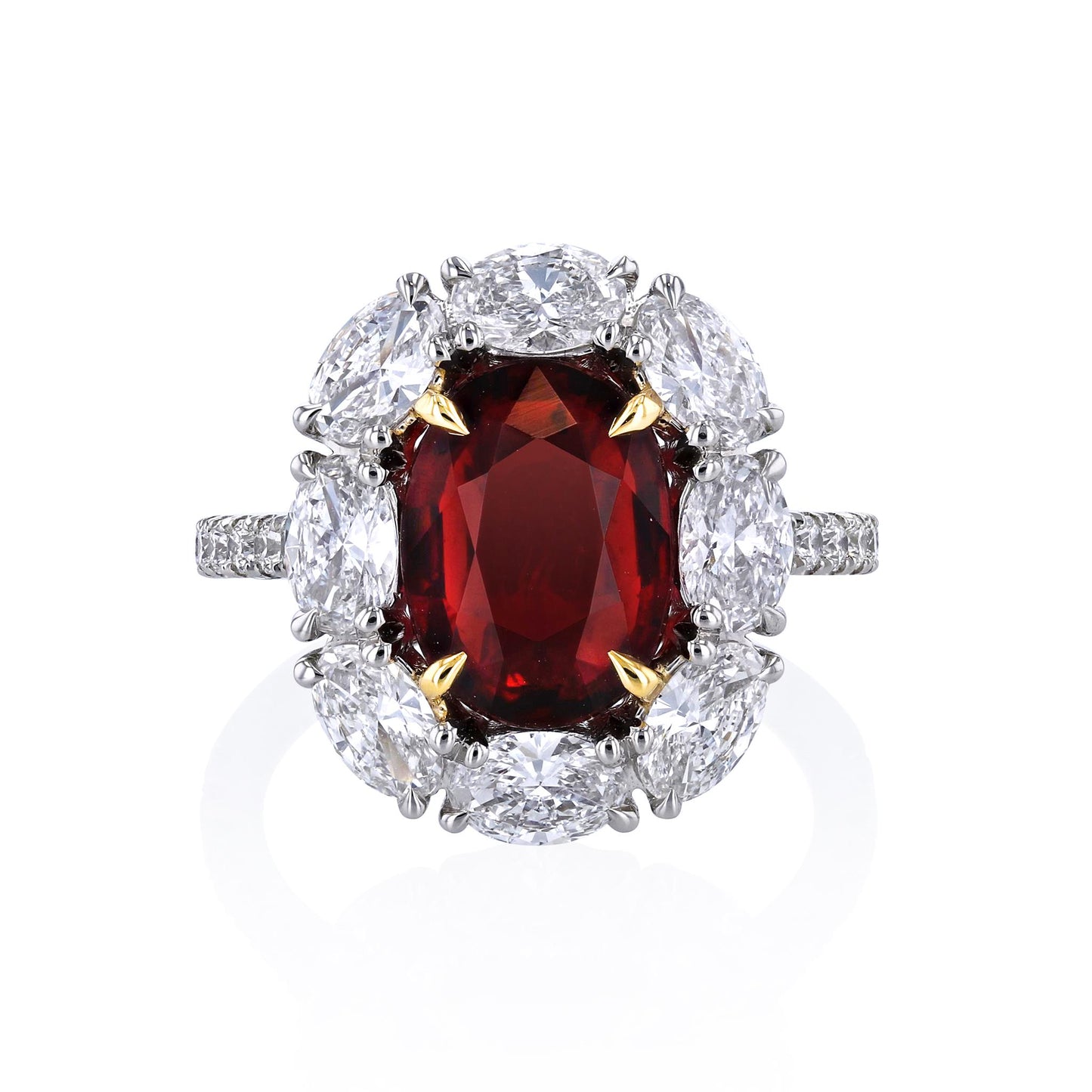 Joshua J 2ct Oval-Cut Ruby w/ Pavé Diamond Halo & Shank