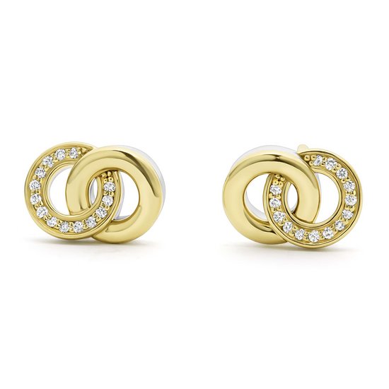 Lagos Two-Tone Interlocking Diamond Stud Earrings in Sterling Silver and 18k Gold