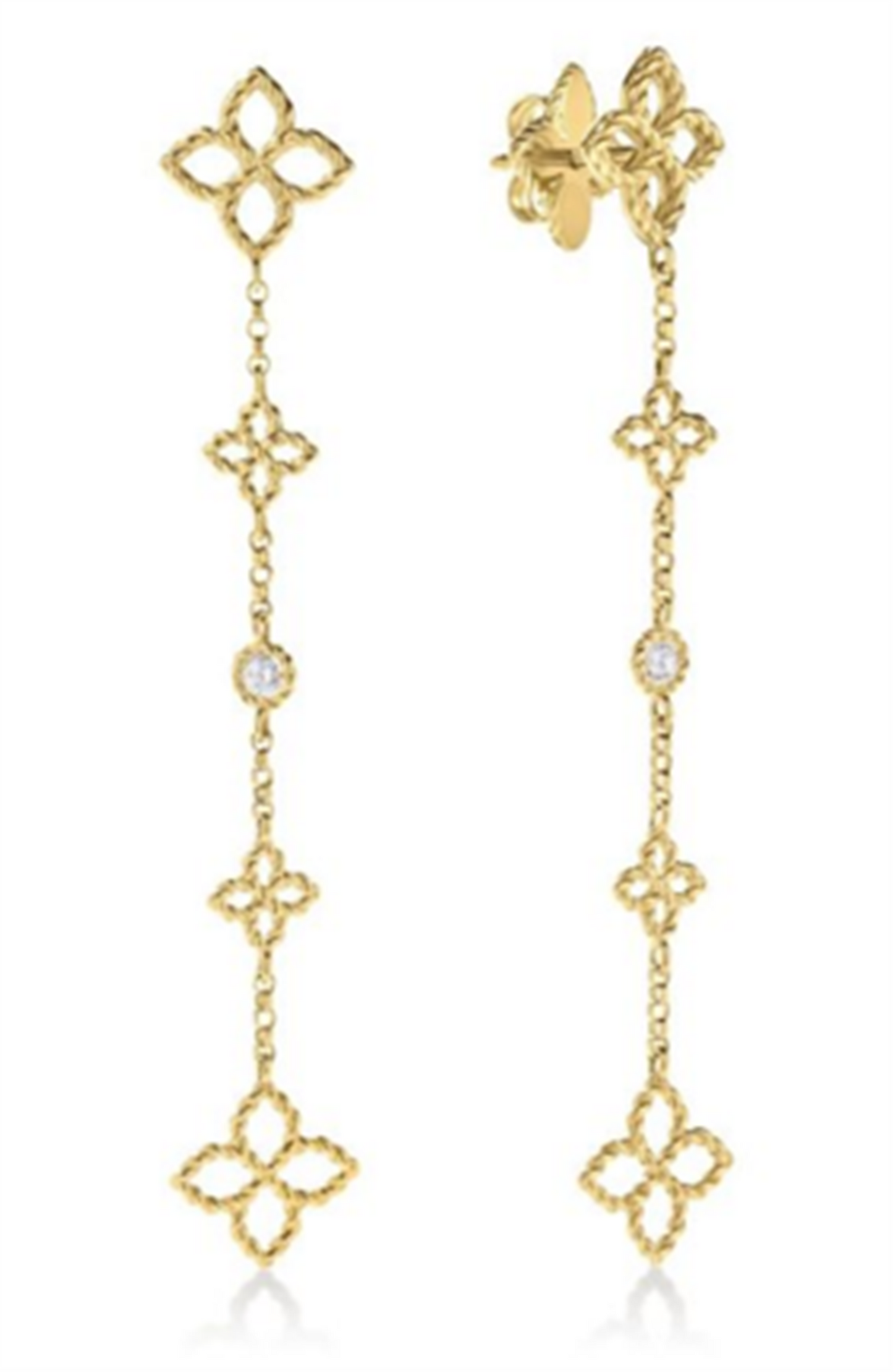 Roberto Coin Principessa Diamond & Flower Station Dangle Earrings in 18k Gold
