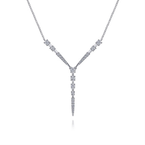 Gabriel & Co. White Gold Diamond Station Y Necklace