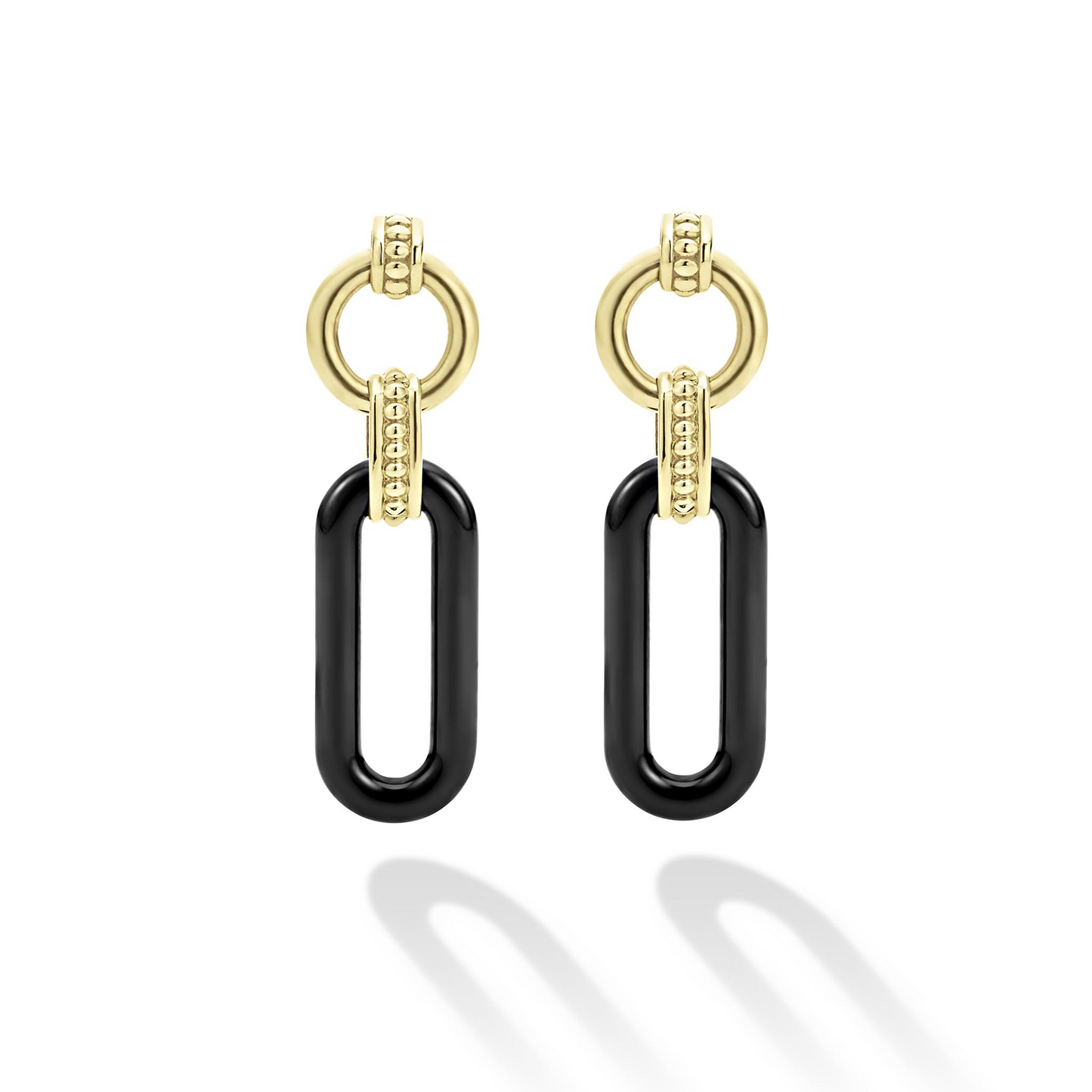 Lagos Ceramic Link Drop Earrings in 18k Gold and Black Ceramic