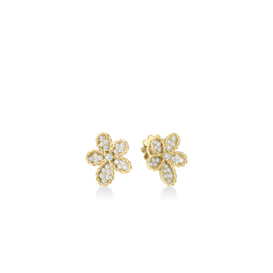 Roberto Coin Jasmine Pave Diamond Flower Stud Earrings in 18k Gold