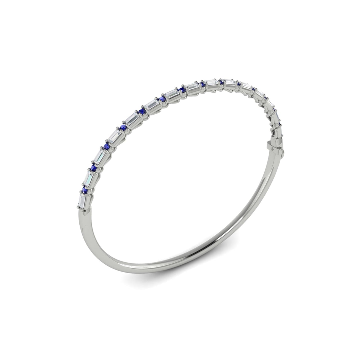 Vlora Baguette Cut Diamonds & Round Sapphire Bangle in 14k White Gold