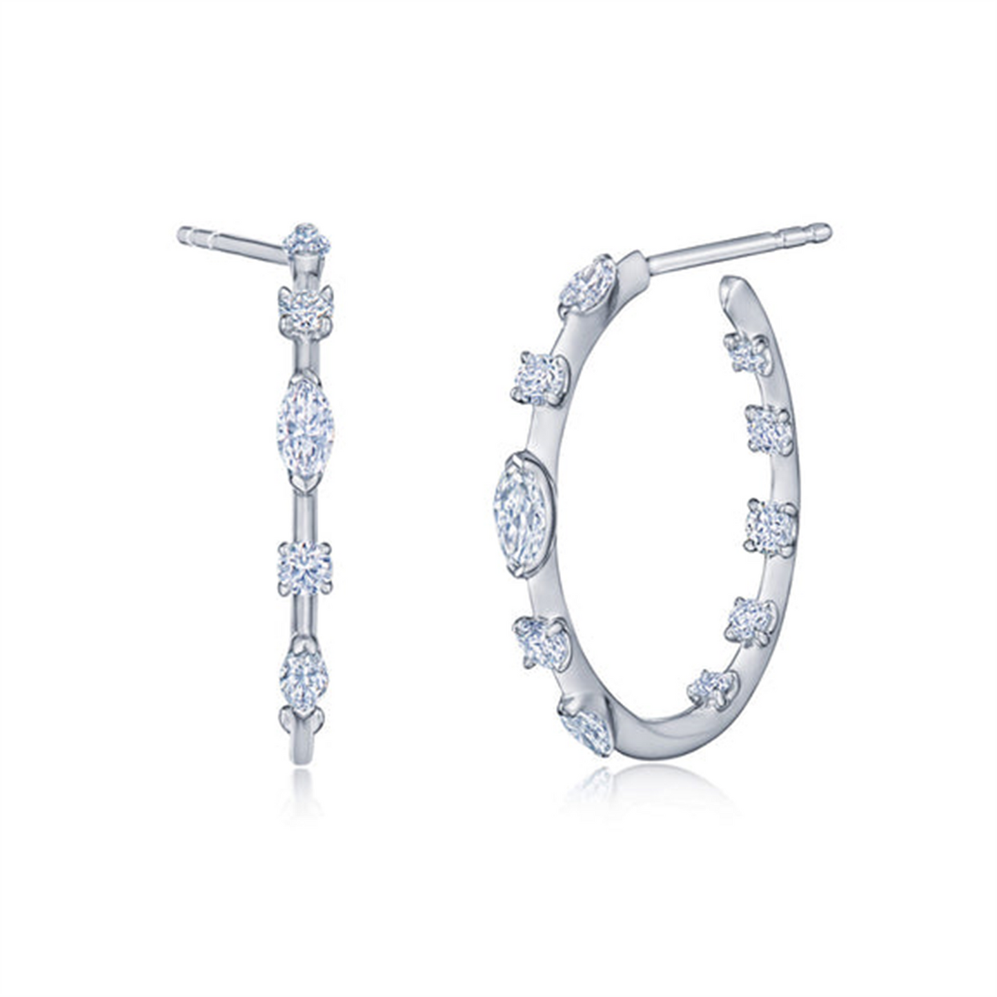 Kwiat Starry Night Hoop Earrings with Round and Marquise Diamonds