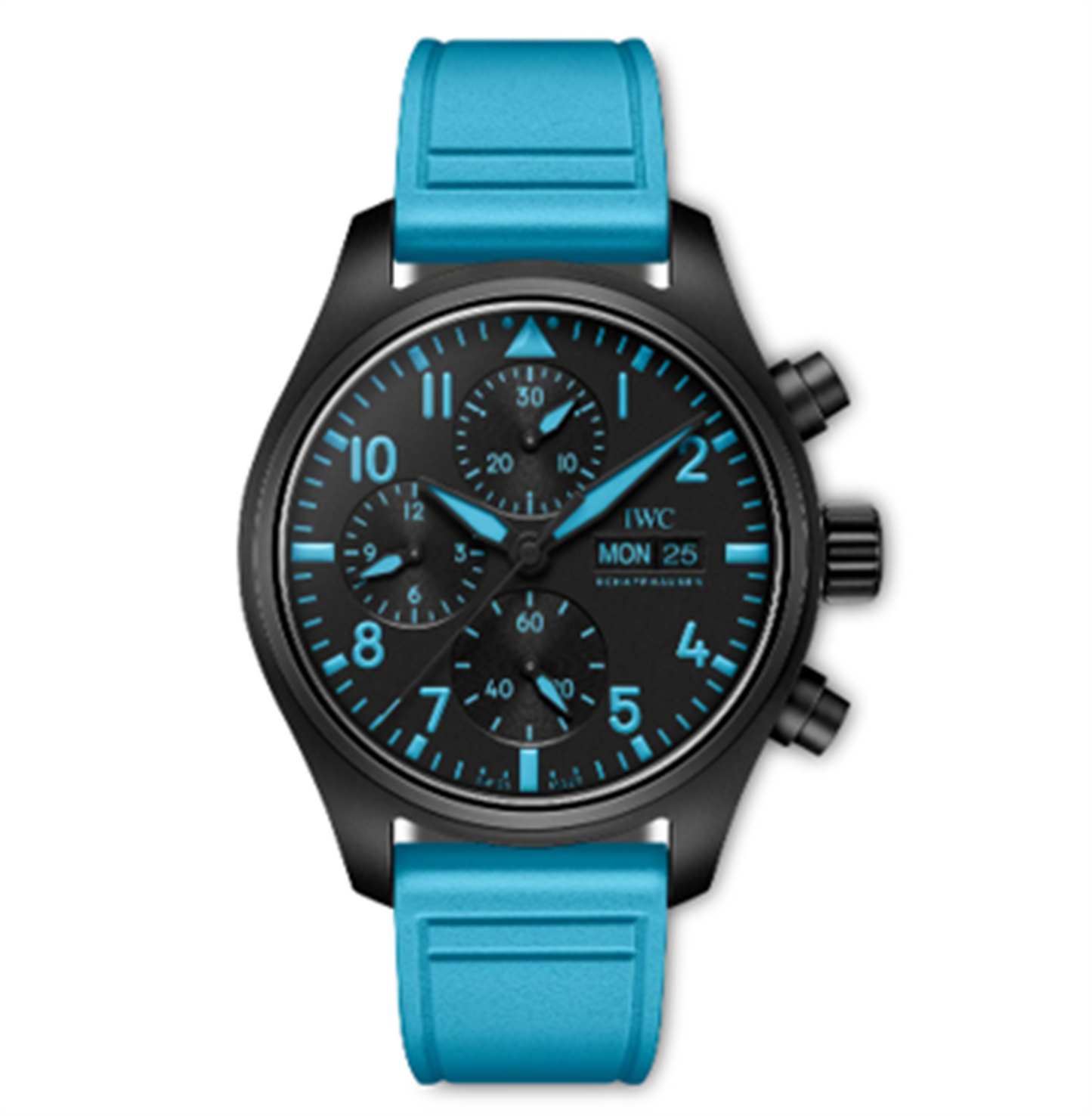 IWC Black Cerarmic Pilot's Watch Chronograph 41mm George Russell - Black Dial & Blue Rubber Strap