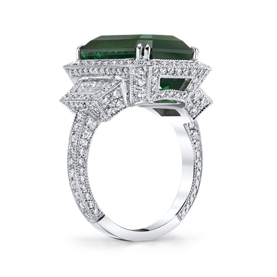 Joshua J 9ct Emerald-Cut Afghani Tourmaline Ring in 18k White Gold