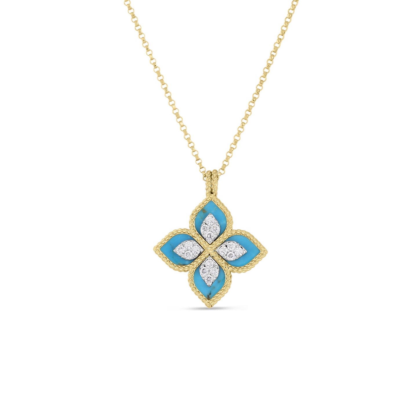 Roberto Coin Gold Venetian Princess Diamond & Turquoise Flower Necklace