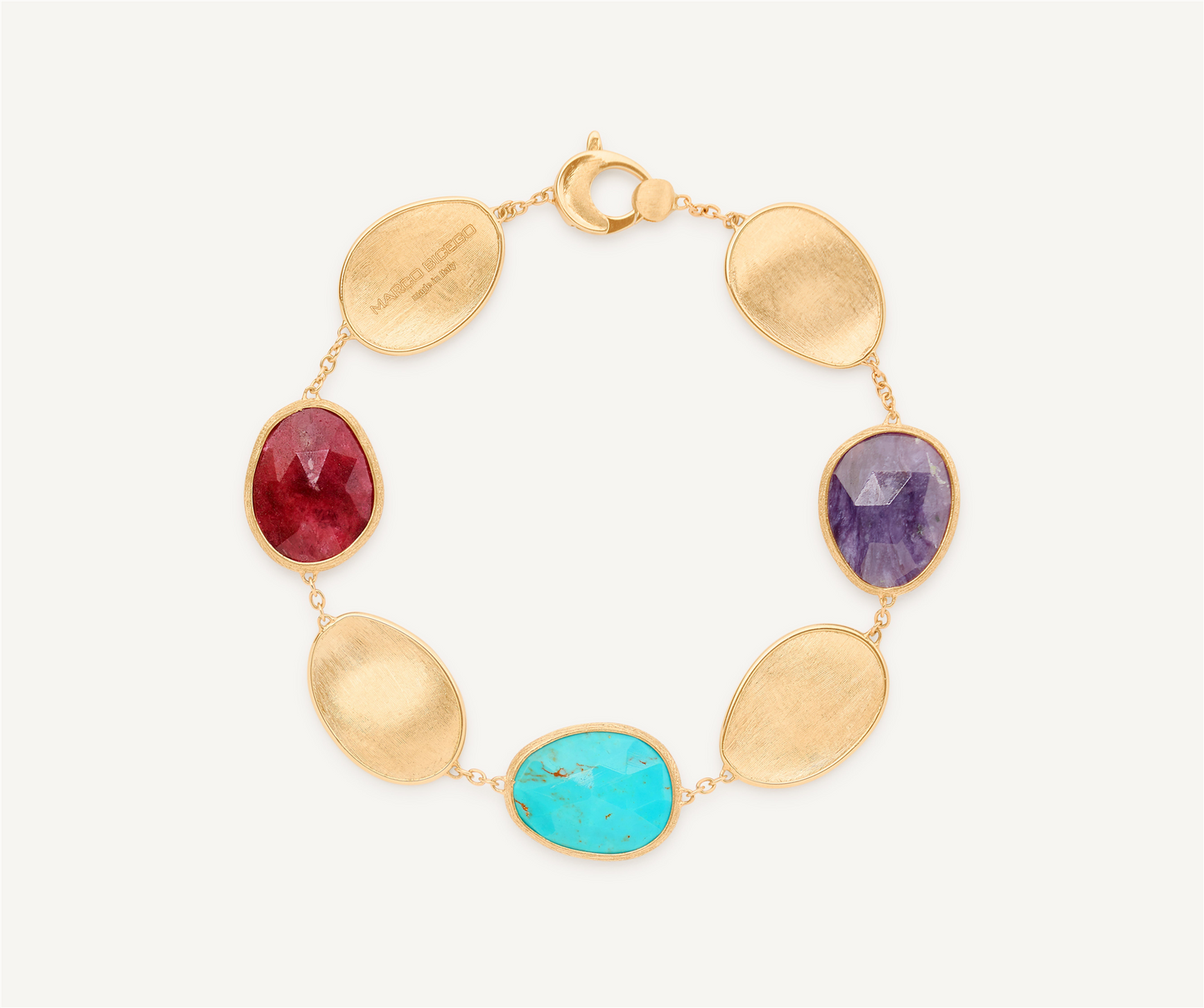 Marco Bicego Lunaria 18k Gold Gemstone and Petal Bracelet w/Thulite, Turquoise & Charoite