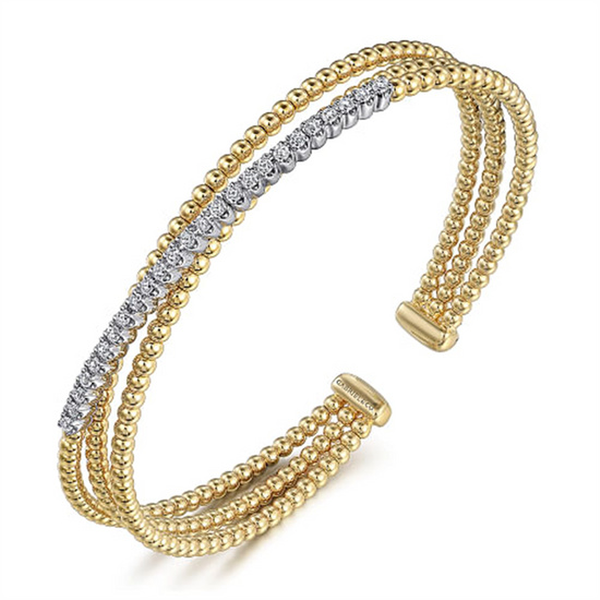 Gabriel & Co. Two Tone Gold Bujukan Diamond Criss Cross Bangle