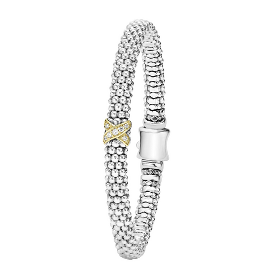 Lagos Single Station X Two-Tone Diamond Bracelet in Sterling Silver & 18k Gold