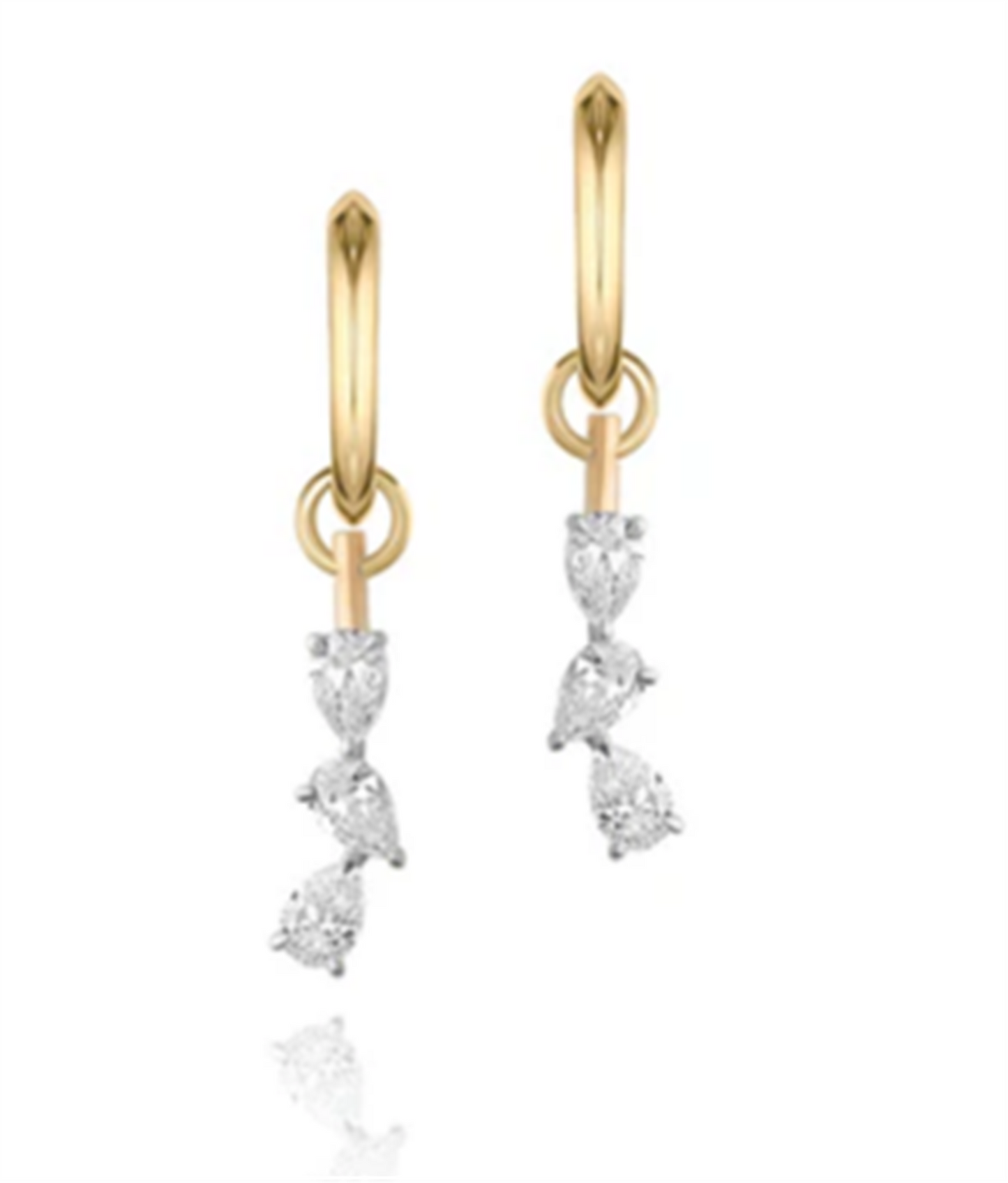 Phillips House Pear Shaped Diamond Triple Drop Huggie Earrings in Platinum & 18k Gold