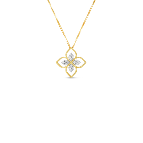 Roberto Coin Large Gold Diamond Principessa Flower Necklace