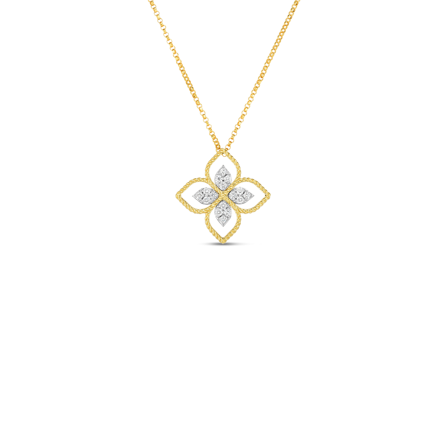 Roberto Coin Large Gold Diamond Principessa Flower Necklace