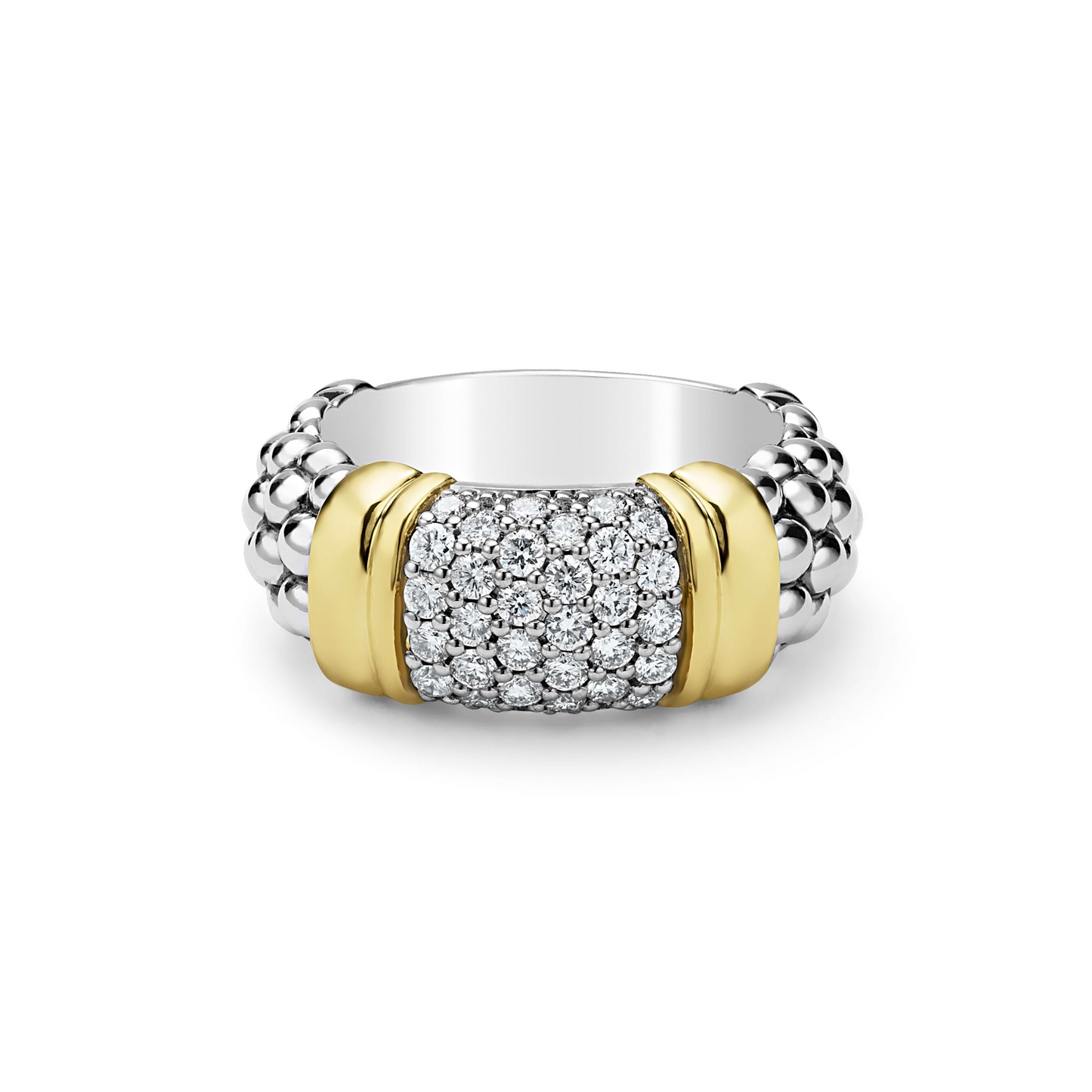 Lagos Two-Tone Caviar Diamond Ring in Sterling Silver and 18k Gold