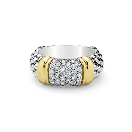 Lagos Two-Tone Caviar Diamond Ring in Sterling Silver and 18k Gold