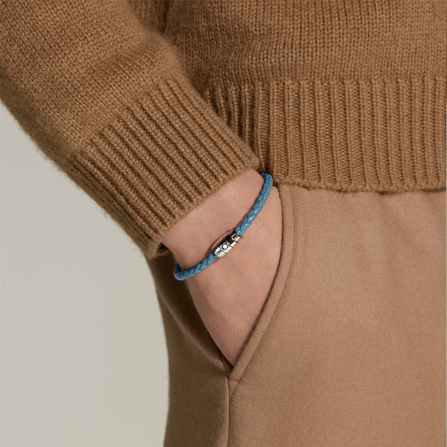 Montblanc Bracelet Steel 3 Rings Meisterstück Collection in Smoky Blue Leather