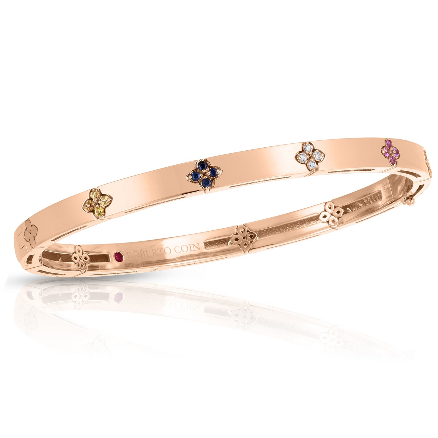 Roberto Coin Love in Verona Rainbow Bangle w/ Diamonds & Sapphires in 18k Rose Gold