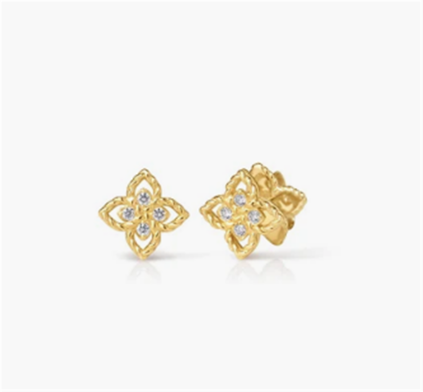 Roberto Coin Princess Flower Mini Diamond Stud Earrings in 18k Yellow Gold
