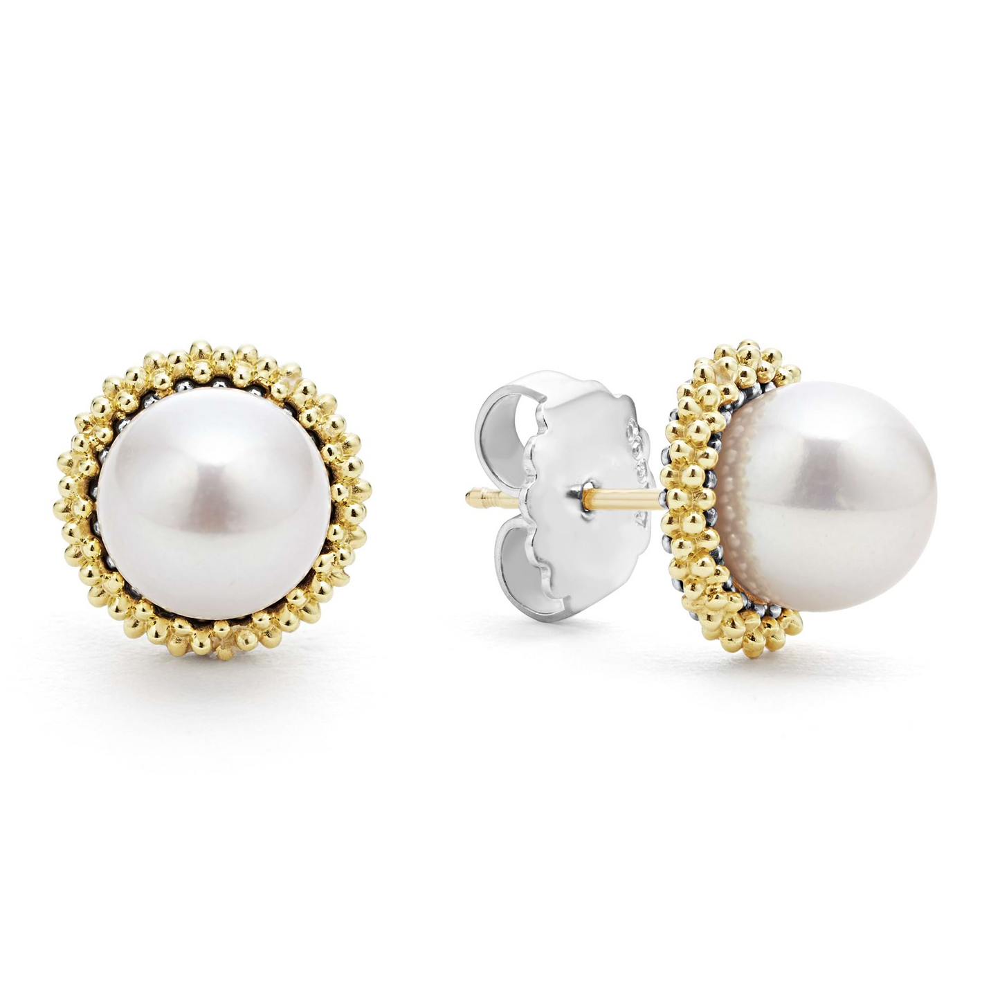 Lagos Caviar Pearl Stud Earrings in Sterling Silver and 18k Gold