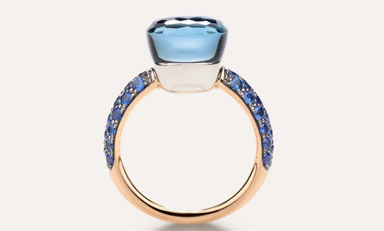 Pomellato Nudo Classic Ring London Blue Topaz, Lapis, & Sapphire Ring in 18k Rose Gold