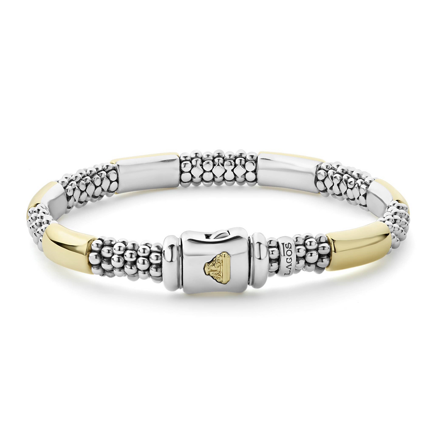 Lagos Two-Tone Station Caviar Bracelet in Sterling Silver and 18k Gold