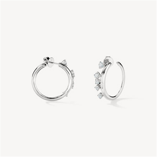 Hearts on Fire Barre Floating Diamond Small Hoops in 18k White Gold