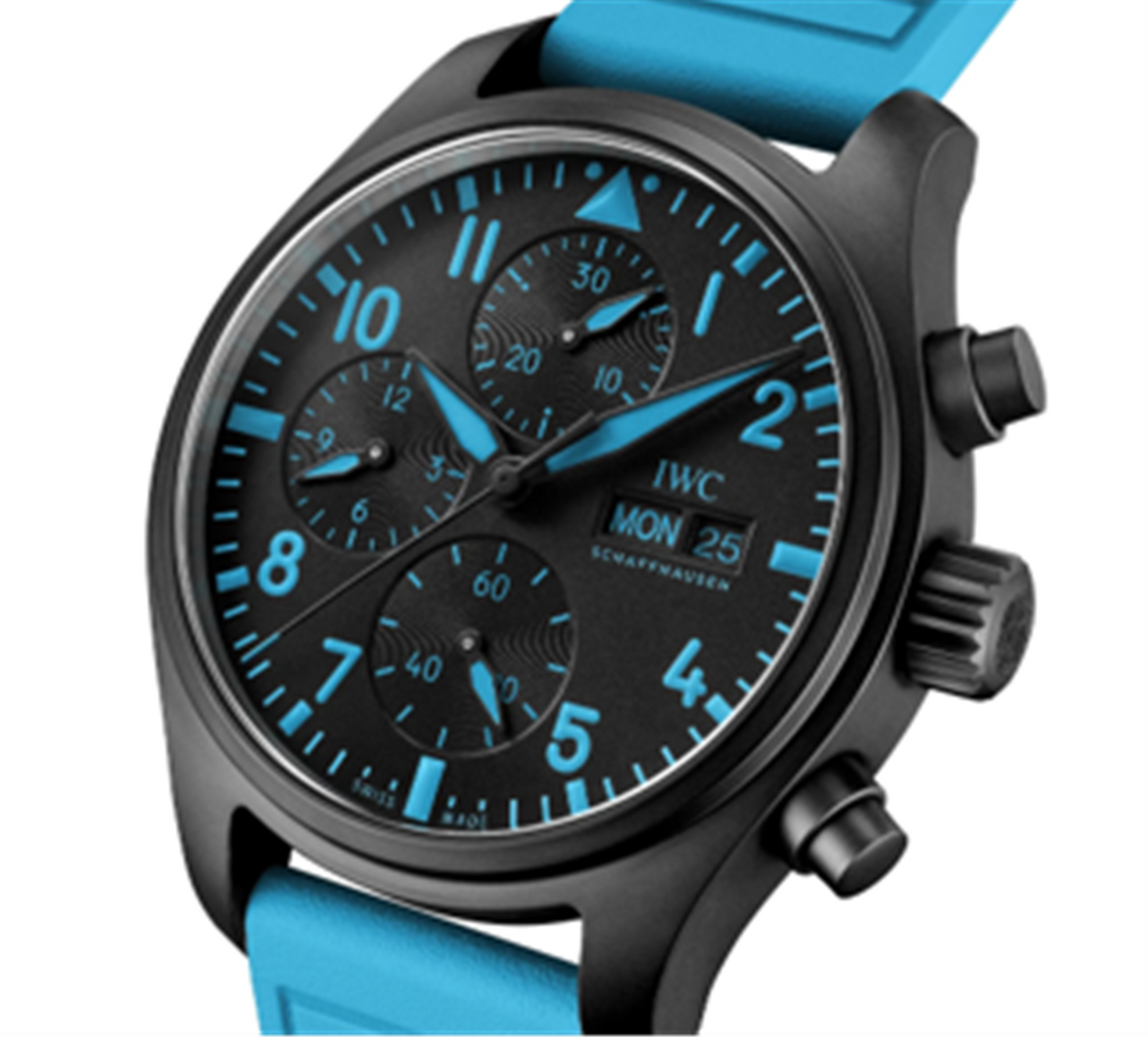 IWC Black Cerarmic Pilot's Watch Chronograph 41mm George Russell - Black Dial & Blue Rubber Strap