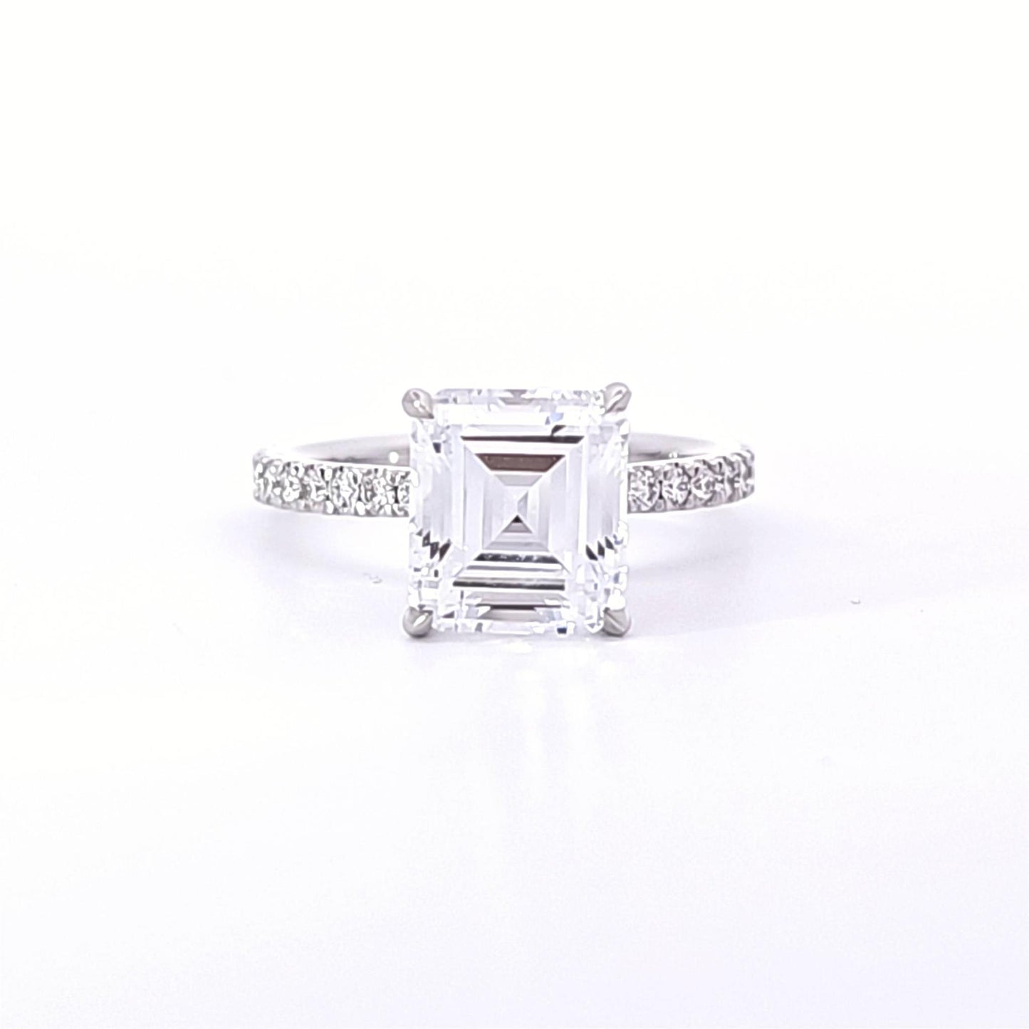 Radiant Center w/ Hidden Diamond Halo & Diamond Sides Semi-Mount Engagement Ring