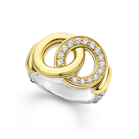 Lagos Two-Tone Interlocking Diamond Statement Ring in Sterling Silver and 18k Gold
