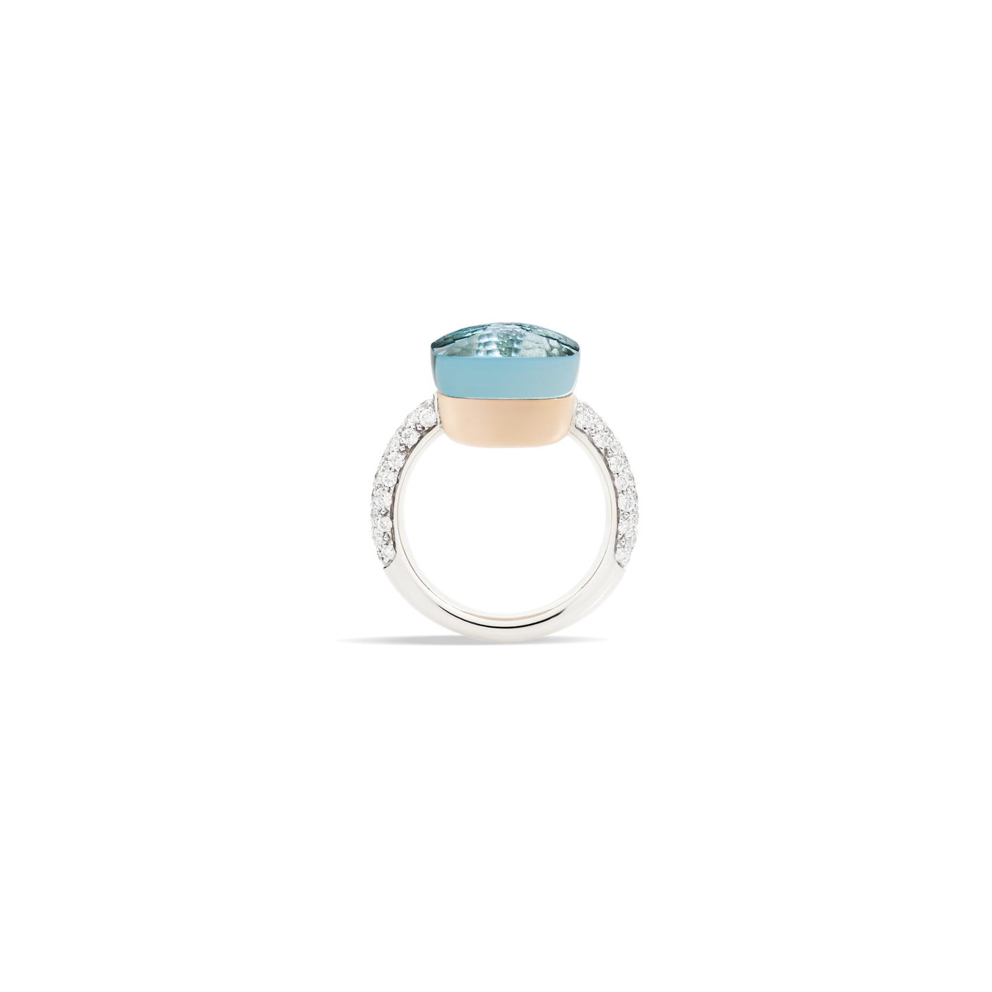 Pomellato Nudo Maxi Sky Blue Topaz & Dia Ring in 18k White & Rose Gold