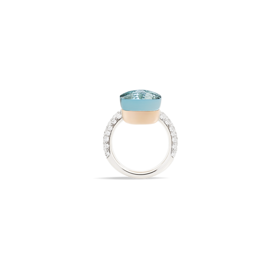 Pomellato Nudo Maxi Sky Blue Topaz & Dia Ring in 18k White & Rose Gold